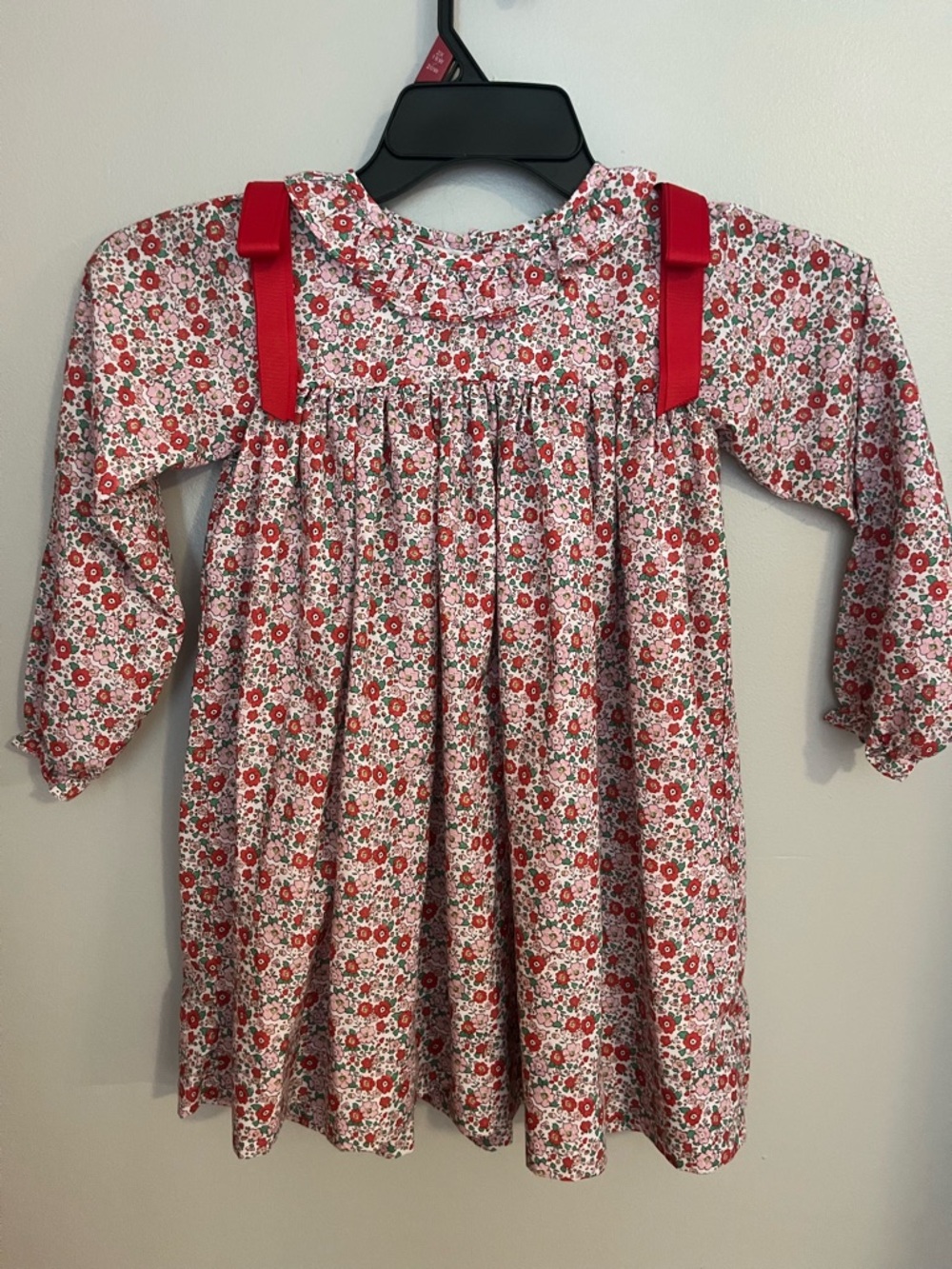 Cecil & Lou Girls Red Floral Long-Sleeve Casual Dress with Ribbon‎ Detail